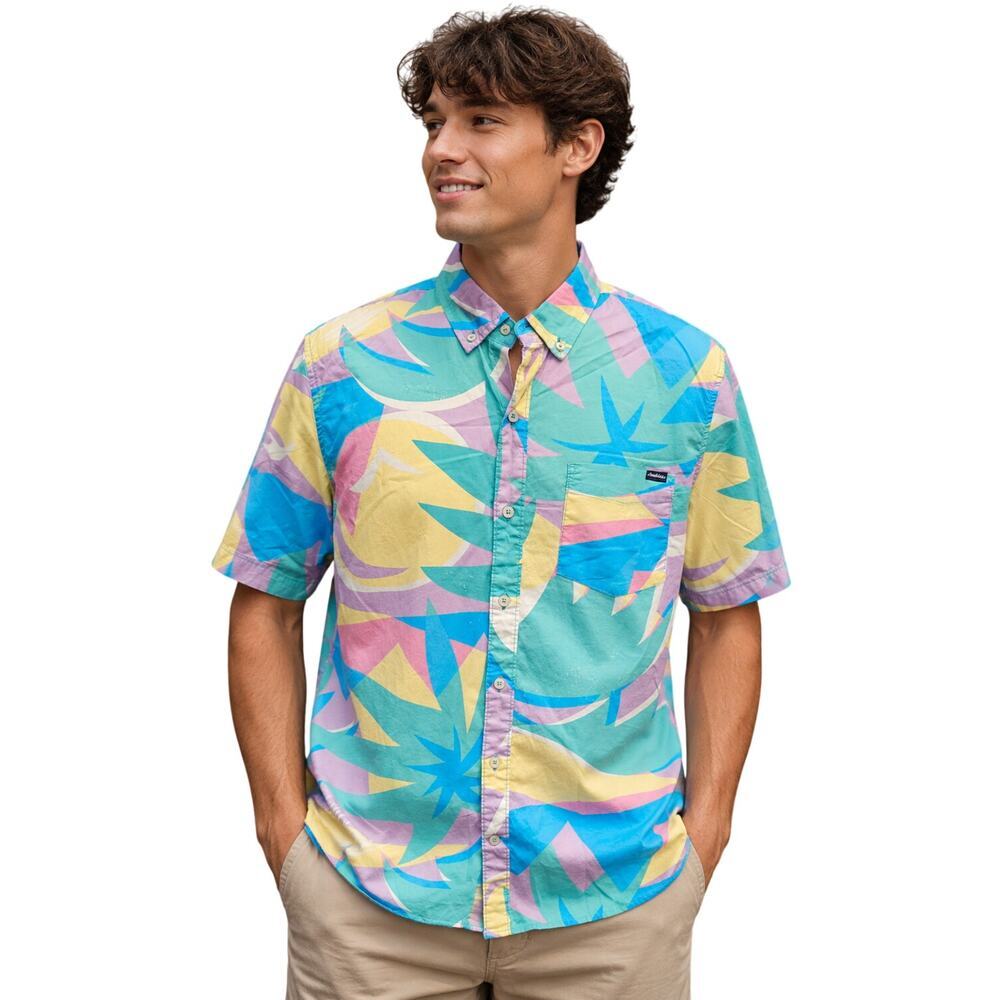 Chubbies sz L 90s retro geometric colorful bright preppy button up EUC stretch